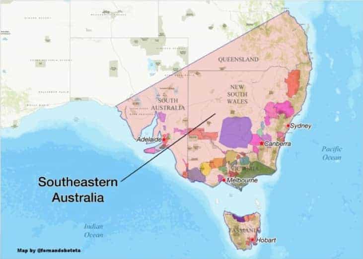 Southeastern Australia wine map